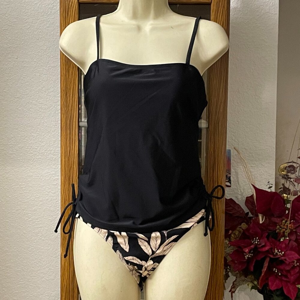 NWT Black and Brown Shirred High Waist Bikini CUPSHE M